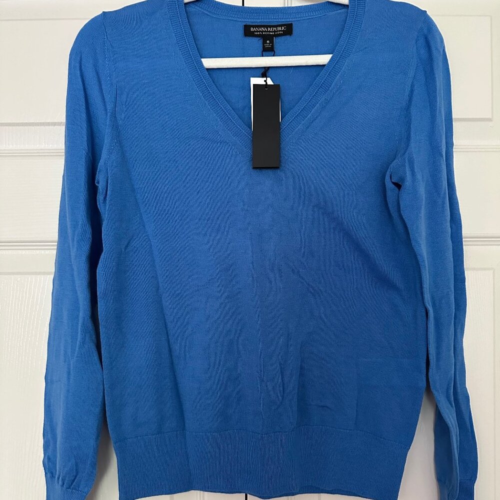 New! Banana Republic Blue Merino Wool Washable Sweater Sz Small